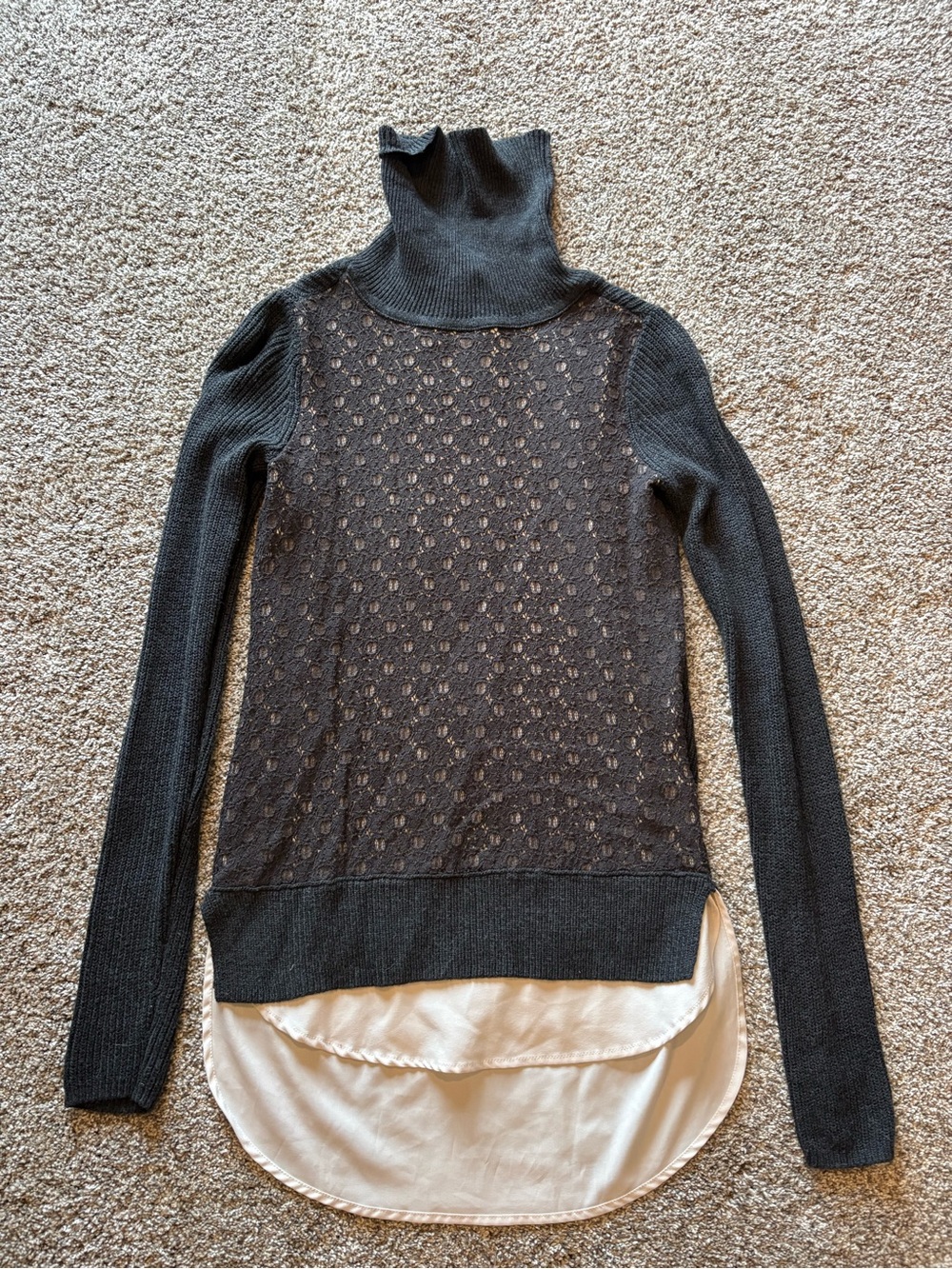 Simply Vera Vera Wang Charcoal Gray Lace-Inset Turtleneck Sweater